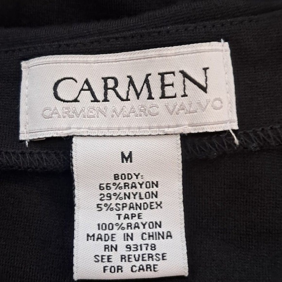 CARMEN MARC VALVO M‎ Black Asymmetric Layered Peplum Top Short Sleeve Boat Neck - Picture 6 of 6